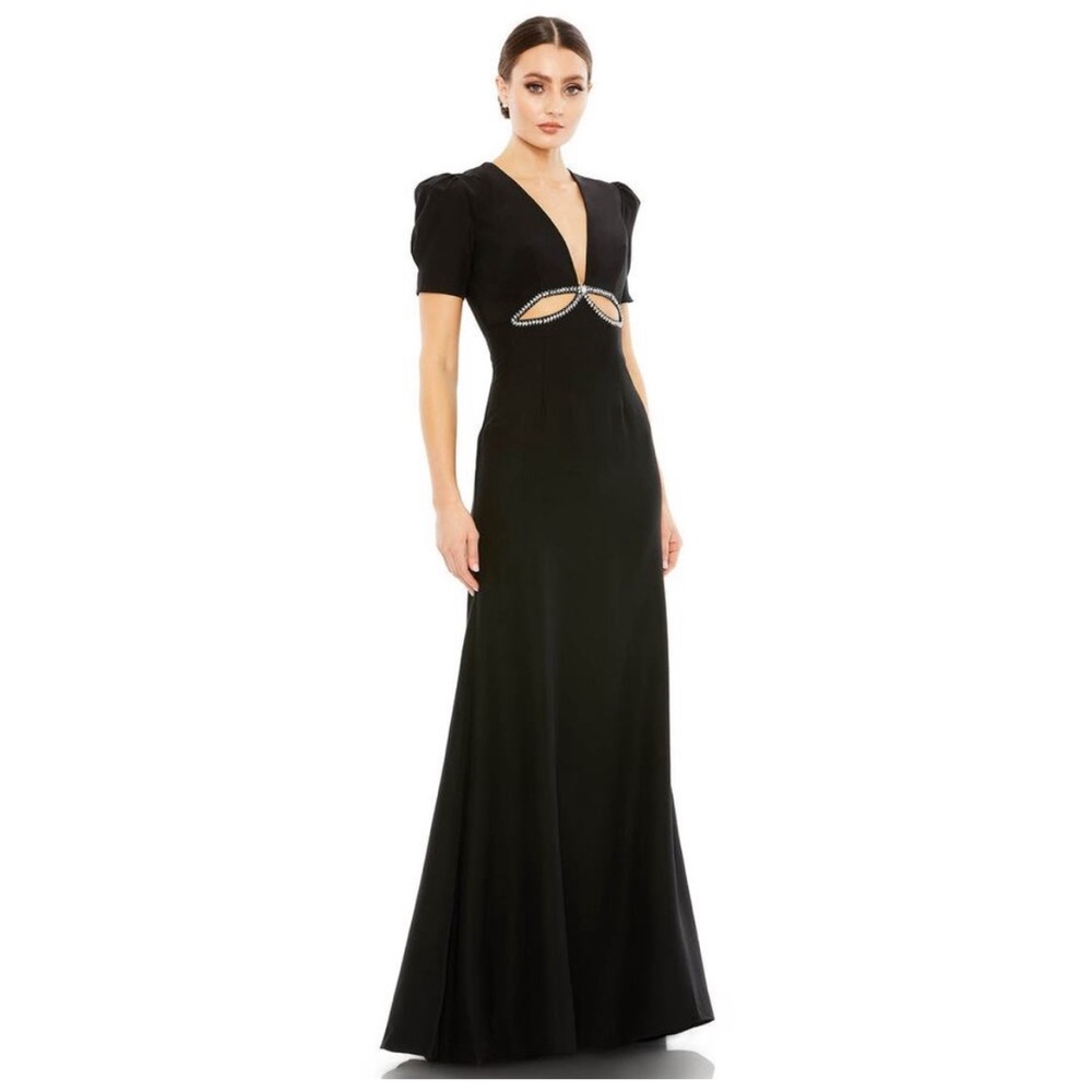 Mac Duggal 2630 Black Plunge Neck Puff Sleeve Cut Out Gown 4